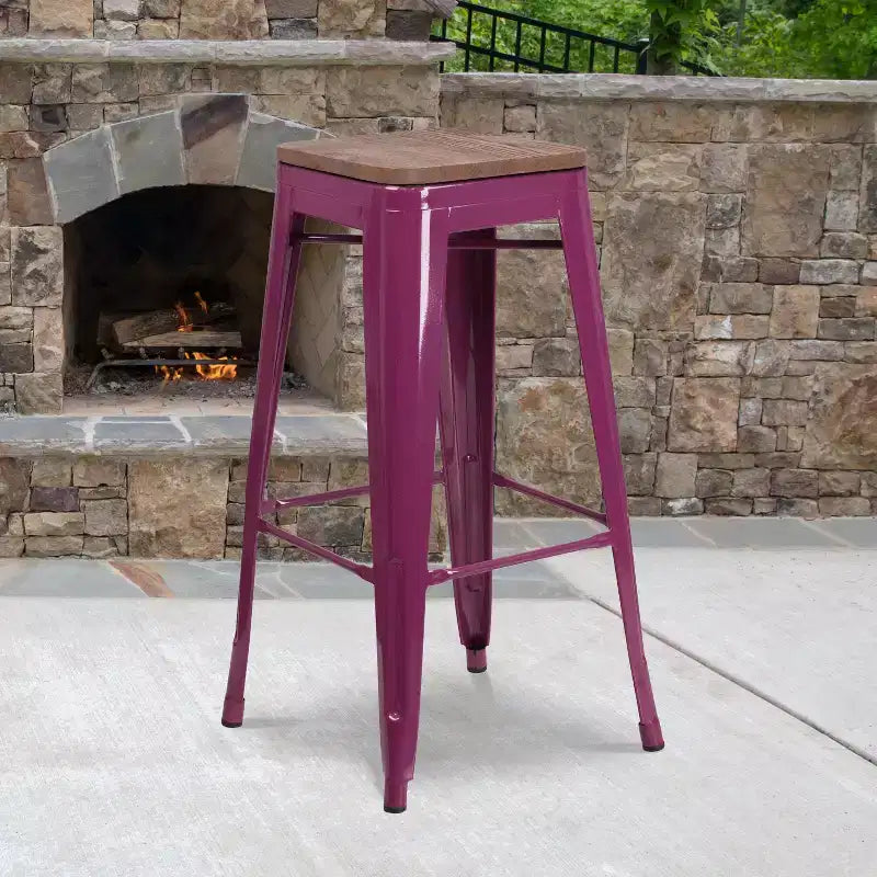 Tabouret de bar sans dossier Emma et Oliver 30H avec siège carré en bois