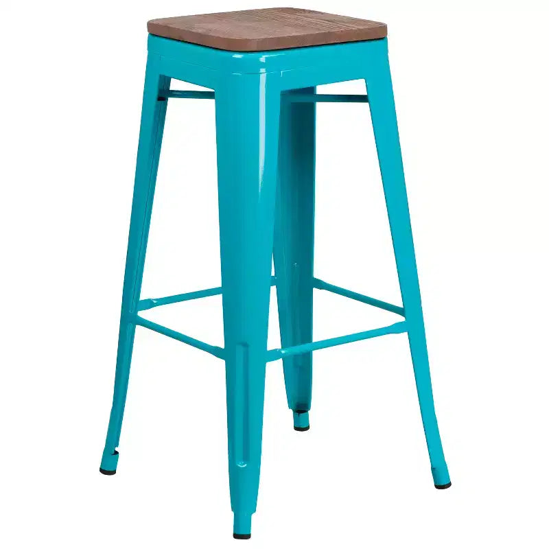 Emma and Oliver 30H Backless Barstool with Square Wood Seat
