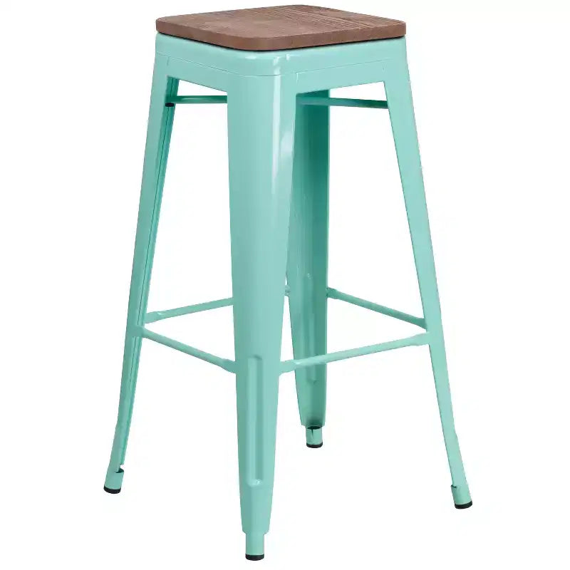 Tabouret de bar sans dossier Emma et Oliver 30H avec siège carré en bois