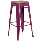 Tabouret de bar sans dossier Emma et Oliver 30H avec siège carré en bois