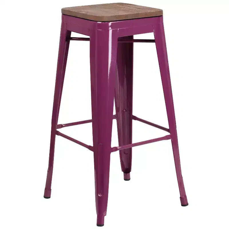 Tabouret de bar sans dossier Emma et Oliver 30H avec siège carré en bois