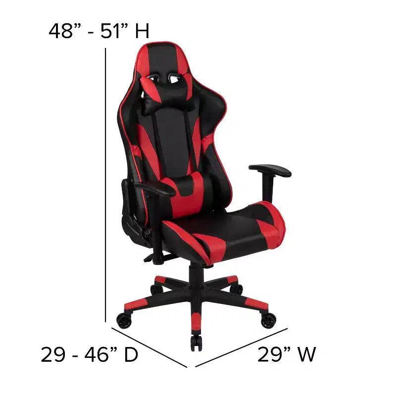 Chaise de jeu ergonomique Emma et Oliver Racing avec dossier entièrement inclinable en cuir synthétique rouge