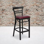 Emma and Oliver Two-Slat Ladder Back Black Metal Restaurant Dining Barstool
