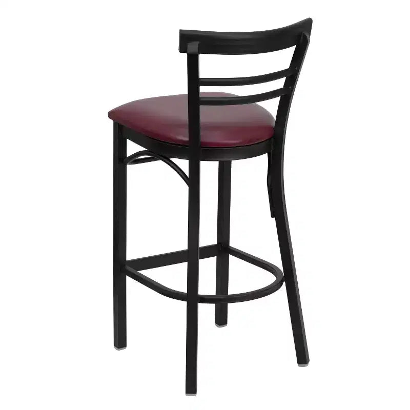 Emma and Oliver Two-Slat Ladder Back Black Metal Restaurant Dining Barstool