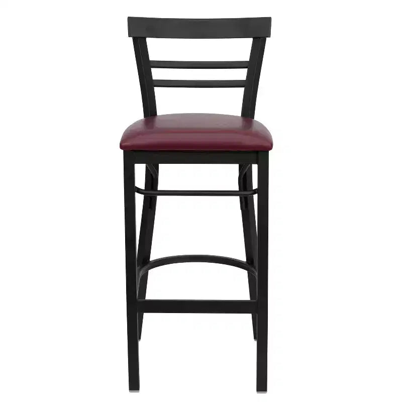 Emma and Oliver Two-Slat Ladder Back Black Metal Restaurant Dining Barstool