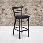 Emma and Oliver Two-Slat Ladder Back Black Metal Restaurant Dining Barstool