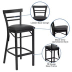 Emma and Oliver Two-Slat Ladder Back Black Metal Restaurant Dining Barstool