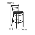 Emma and Oliver Two-Slat Ladder Back Black Metal Restaurant Dining Barstool