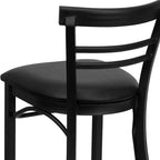Emma and Oliver Two-Slat Ladder Back Black Metal Restaurant Dining Barstool