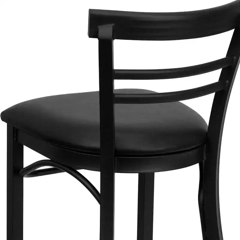 Emma and Oliver Two-Slat Ladder Back Black Metal Restaurant Dining Barstool
