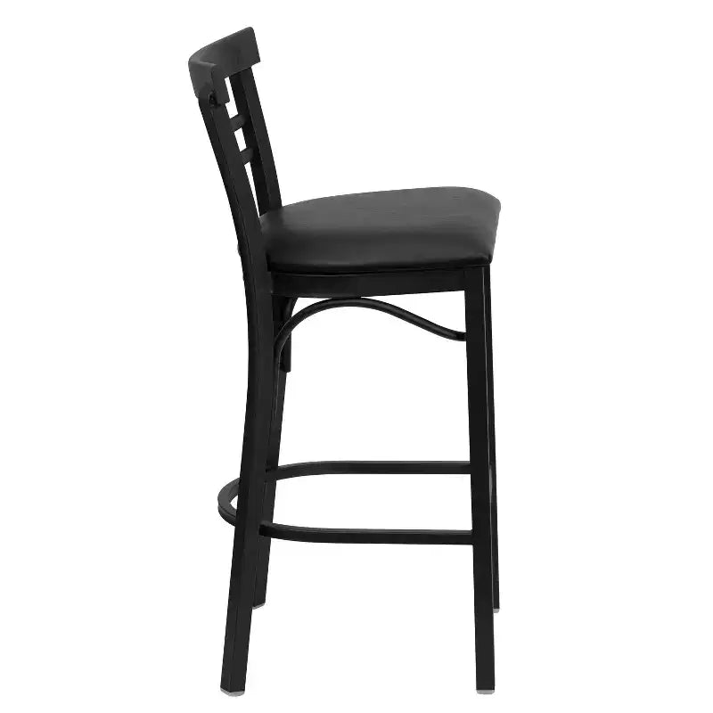 Emma and Oliver Two-Slat Ladder Back Black Metal Restaurant Dining Barstool
