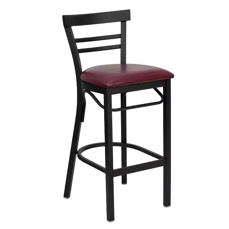 Emma and Oliver Two-Slat Ladder Back Black Metal Restaurant Dining Barstool