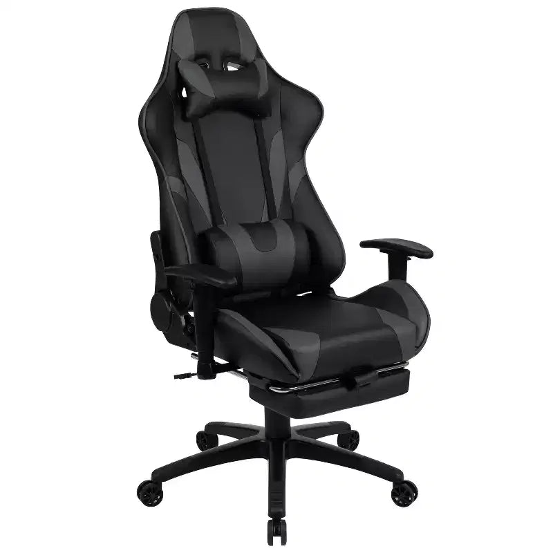 Emma and Oliver Racing Gaming Ergonomic Chair with Reclining Back, Footrest in Red LeatherSoft