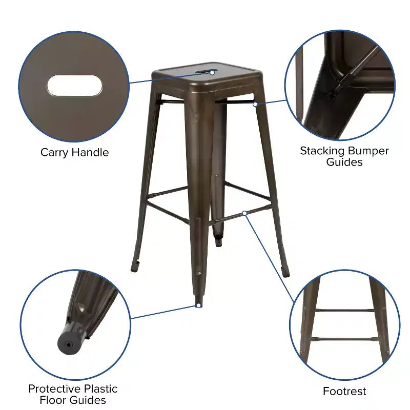 Emma and Oliver 4 Pack 30 High Metal Indoor Bar Stool - Stackable Stool