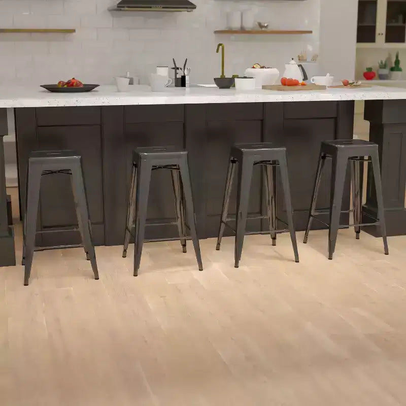 Emma and Oliver 4 Pack 30 High Metal Indoor Bar Stool - Stackable Stool