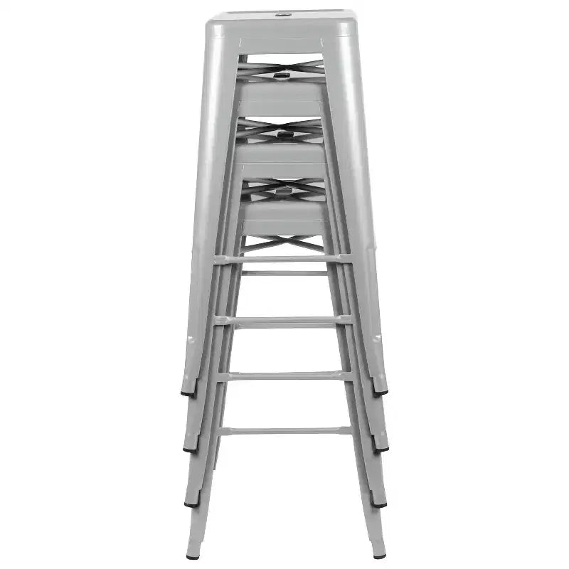 Emma and Oliver 4 Pack 30 High Metal Indoor Bar Stool - Stackable Stool