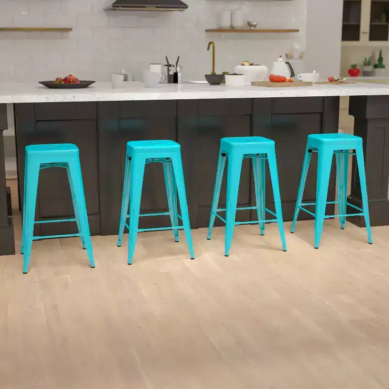Emma and Oliver 4 Pack 30 High Metal Indoor Bar Stool - Stackable Stool