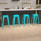 Emma and Oliver 4 Pack 30 High Metal Indoor Bar Stool - Stackable Stool