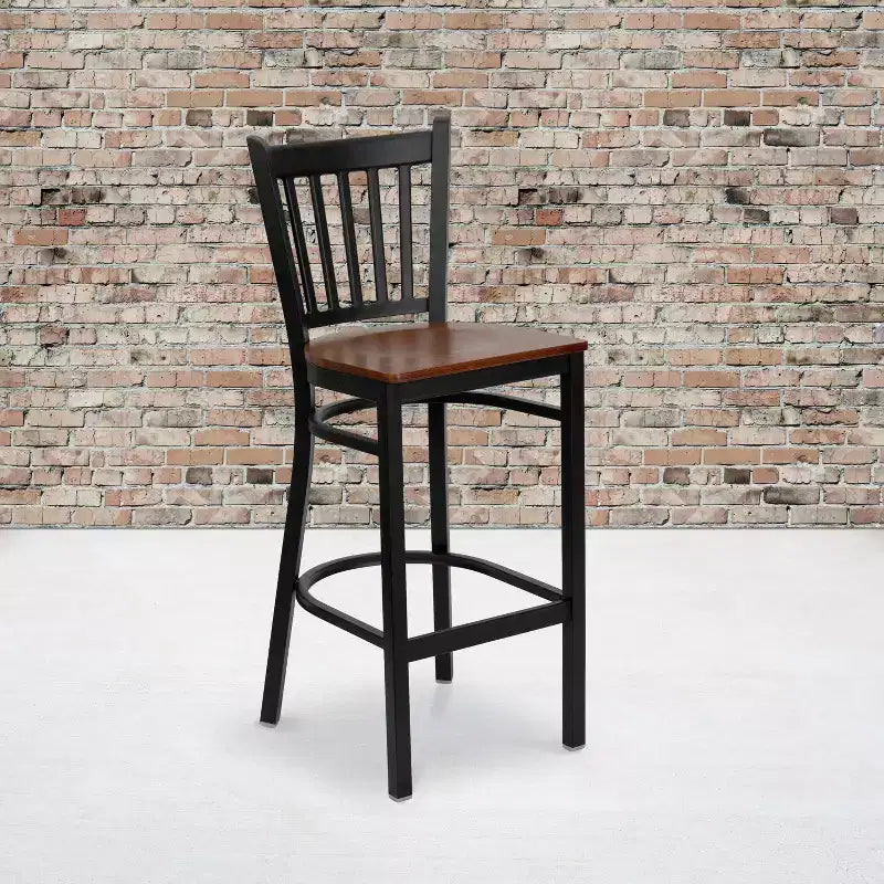 Tabouret de bar de restaurant Emma et Oliver Black Vertical Back en métal