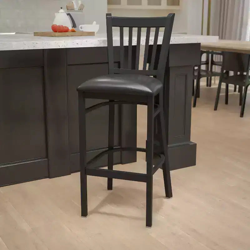 Tabouret de bar de restaurant Emma et Oliver Black Vertical Back en métal