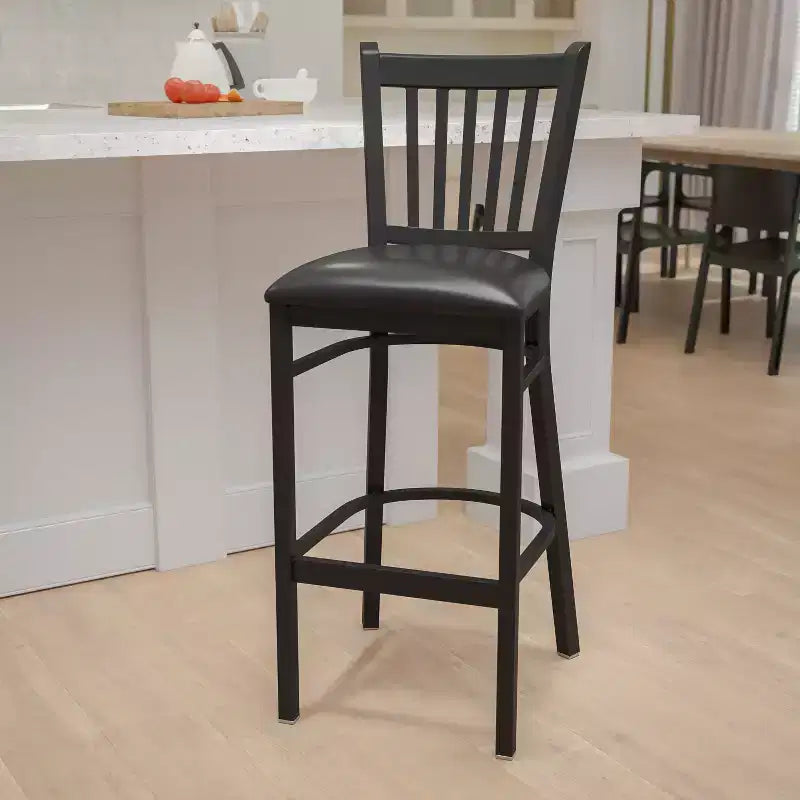 Tabouret de bar de restaurant Emma et Oliver Black Vertical Back en métal