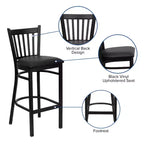 Tabouret de bar de restaurant Emma et Oliver Black Vertical Back en métal