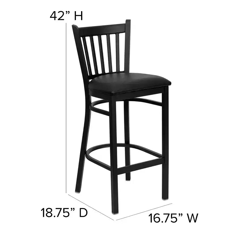 Tabouret de bar de restaurant Emma et Oliver Black Vertical Back en métal
