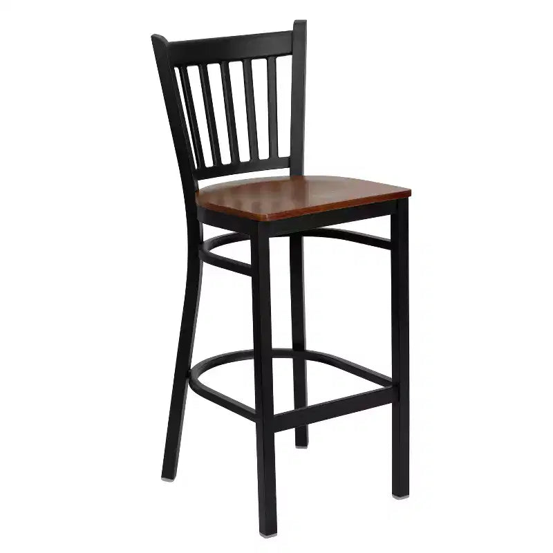 Tabouret de bar de restaurant Emma et Oliver Black Vertical Back en métal