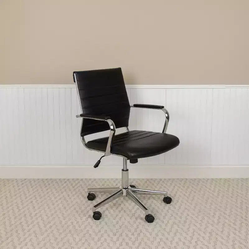 Emma and Oliver Mid-Back LeatherSoft Ribbed Executive Swivel Office Chair - Desk Chair
