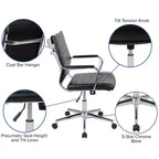 Emma and Oliver Mid-Back LeatherSoft Ribbed Executive Swivel Office Chair - Desk Chair