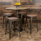 Emma et Oliver Tabouret de bar d'intérieur en métal de 24 po avec siège en bois – Ensemble empilable de 4