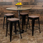 Emma et Oliver Tabouret de bar d'intérieur en métal de 24 po avec siège en bois – Ensemble empilable de 4
