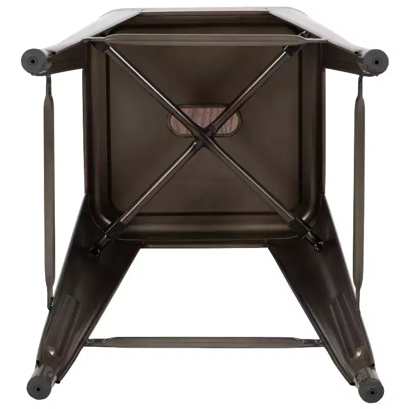 Emma et Oliver Tabouret de bar d'intérieur en métal de 24 po avec siège en bois – Ensemble empilable de 4