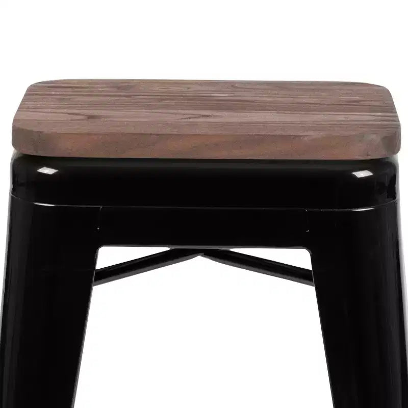 Emma et Oliver Tabouret de bar d'intérieur en métal de 24 po avec siège en bois – Ensemble empilable de 4