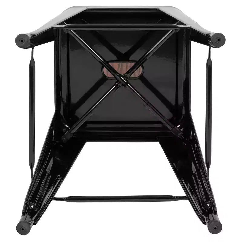 Emma et Oliver Tabouret de bar d'intérieur en métal de 24 po avec siège en bois – Ensemble empilable de 4