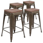 Emma et Oliver Tabouret de bar d'intérieur en métal de 24 po avec siège en bois – Ensemble empilable de 4