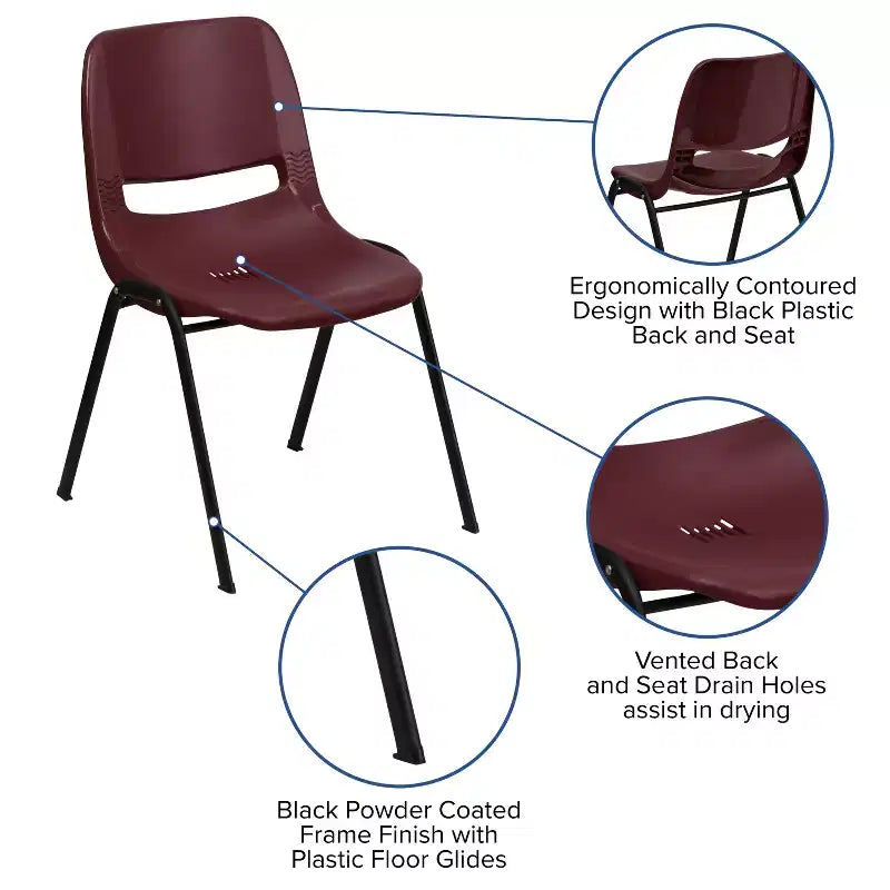 Emma and Oliver Ergonomic Shell Student Stack Chair - Classroom Chair / Office Guest Chair