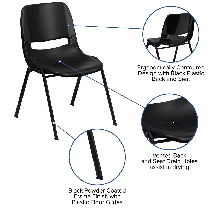 Emma and Oliver Ergonomic Shell Student Stack Chair - Classroom Chair / Office Guest Chair