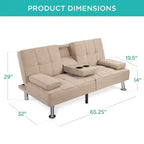 Canapé-lit convertible moderne en lin Best Choice Products avec accoudoirs amovibles, pieds en métal, porte-gobelets