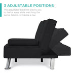 Canapé-lit convertible moderne en lin Best Choice Products avec accoudoirs amovibles, pieds en métal, porte-gobelets