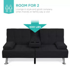 Canapé-lit convertible moderne en lin Best Choice Products avec accoudoirs amovibles, pieds en métal, porte-gobelets