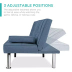 Canapé-lit convertible moderne en lin Best Choice Products avec accoudoirs amovibles, pieds en métal, porte-gobelets