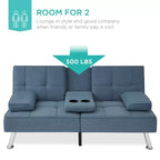 Canapé-lit convertible moderne en lin Best Choice Products avec accoudoirs amovibles, pieds en métal, porte-gobelets
