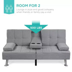 Canapé-lit convertible moderne en lin Best Choice Products avec accoudoirs amovibles, pieds en métal, porte-gobelets