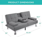 Canapé-lit convertible moderne en lin Best Choice Products avec accoudoirs amovibles, pieds en métal, porte-gobelets