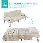 Canapé-lit convertible moderne en lin Best Choice Products avec accoudoirs amovibles, pieds en métal, porte-gobelets