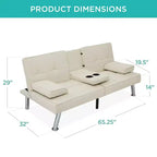 Canapé-lit convertible moderne en lin Best Choice Products avec accoudoirs amovibles, pieds en métal, porte-gobelets
