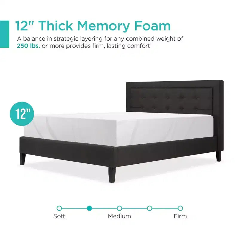 Matelas en mousse à mémoire de forme Best Choice Products 12 pouces imprégné de gel au charbon de bois et de thé vert – Fermeté moyenne à 2 couches ou Douceur moyenne à 3 couches