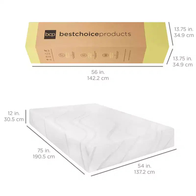 Matelas en mousse à mémoire de forme Best Choice Products 12 pouces imprégné de gel au charbon de bois et de thé vert – Fermeté moyenne à 2 couches ou Douceur moyenne à 3 couches