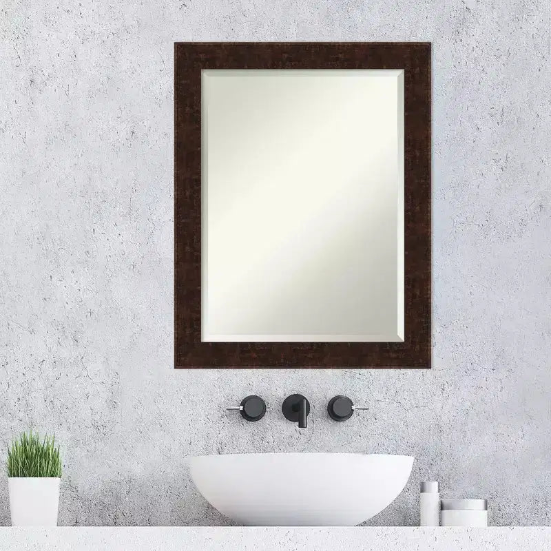 William Narrow Framed Bathroom Vanity Wall Mirror Bronze - Amanti Art